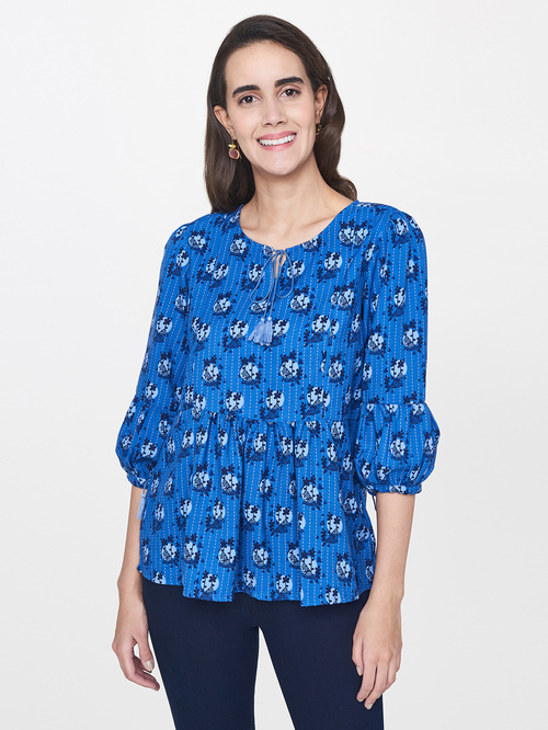 Global Desi Blue Printed Top Price in India