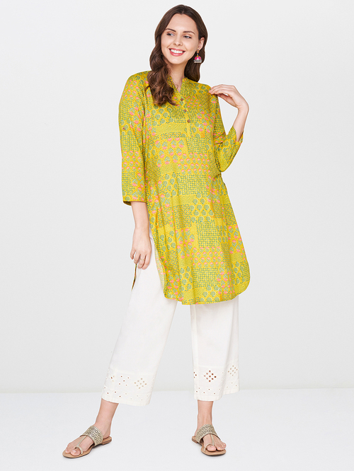 Global Desi Yellow Printed Tunic Price in India