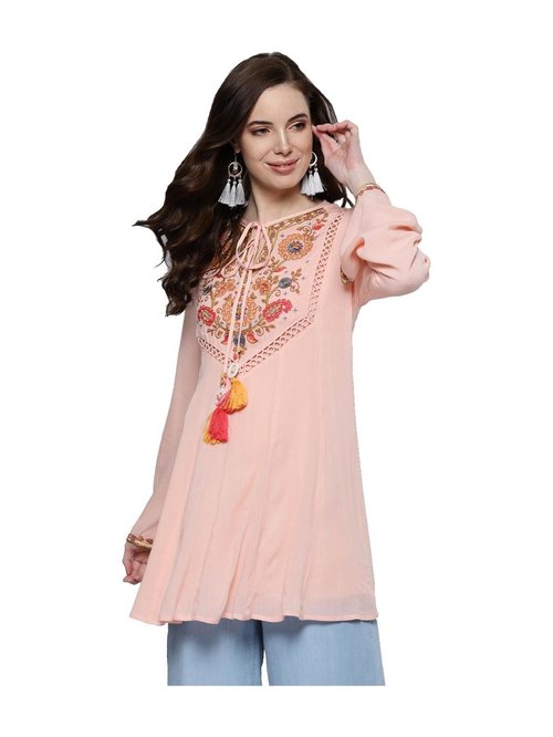 Label Ritu Kumar Pink Embroidered Tunic Price in India