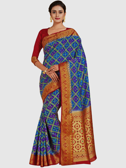 Mimosa Blue Woven Sarees With Blouse Price in India