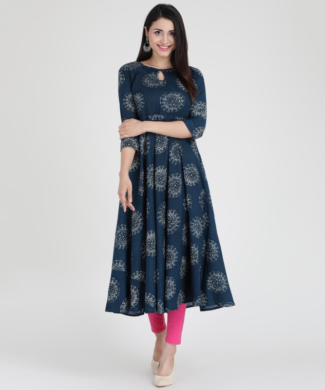 Women Printed Cotton Blend Anarkali Kurta Price in India