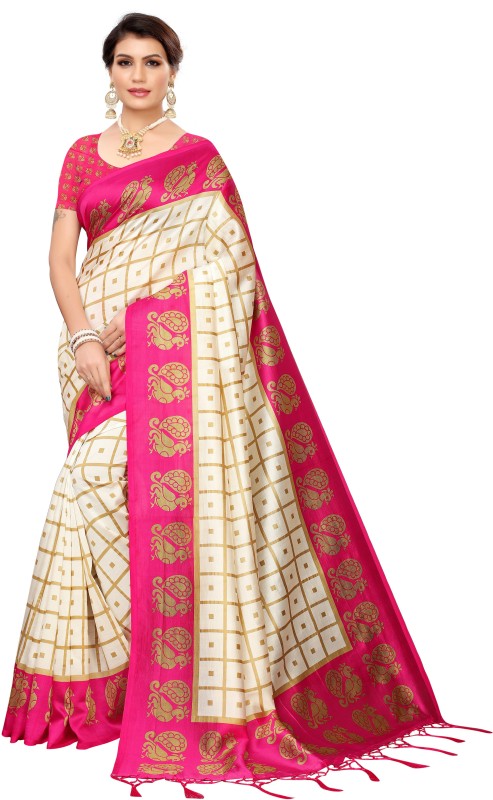 Printed, Animal Print, Graphic Print, Checkered Mysore Art Silk Saree Price in India