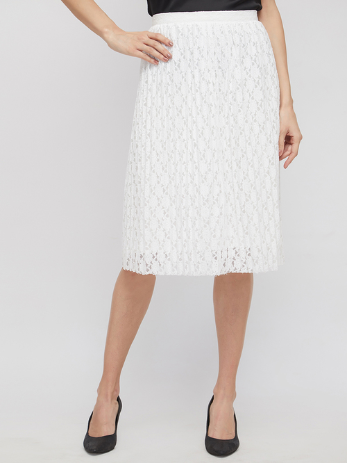 bebe White Self Pattern A-Line Skirt Price in India