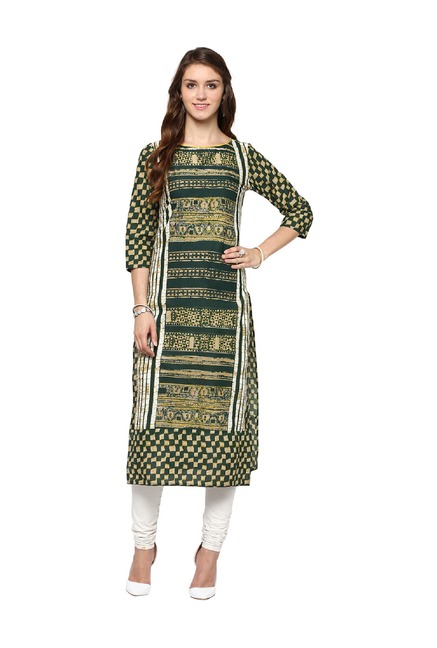 Jaipur Kurti Green Printed Cotton Kurta Price in India