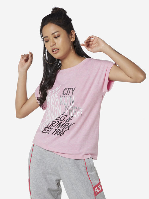 Studiofit by Westside Pink Melange Text Pattern T-Shirt Price in India