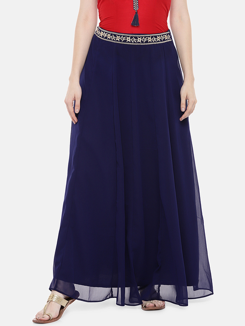 Globus Navy Embroidered Skirt Price in India