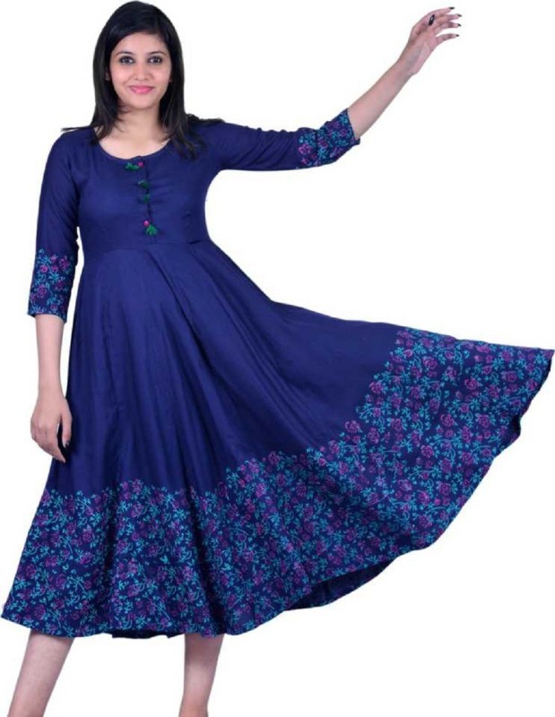 Women Printed Rayon Anarkali Kurta Price in India