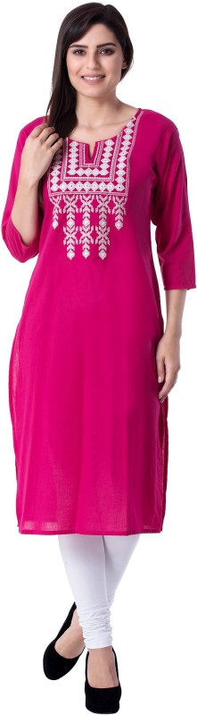 Women Embroidered Cotton Blend Straight Kurta Price in India