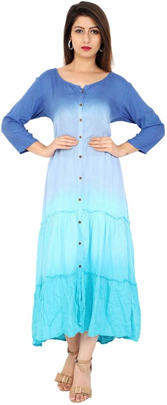 Women Dyed Cotton Rayon Blend A-line Kurta Price in India