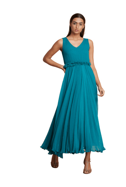 Label Ritu Kumar Turquoise Textured Dress Price in India