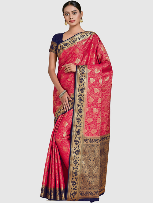 Mimosa Red Woven Sarees With Blouse Price in India