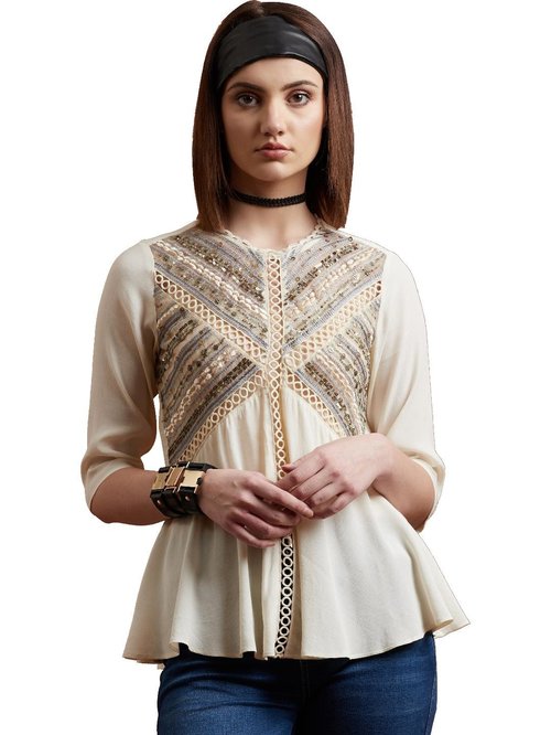 Label Ritu Kumar Off White Embellished Top With Camisole Price in India