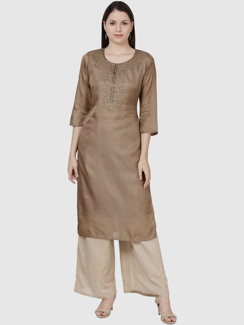 Soch Brown Embellished Straight Kurta Price in India