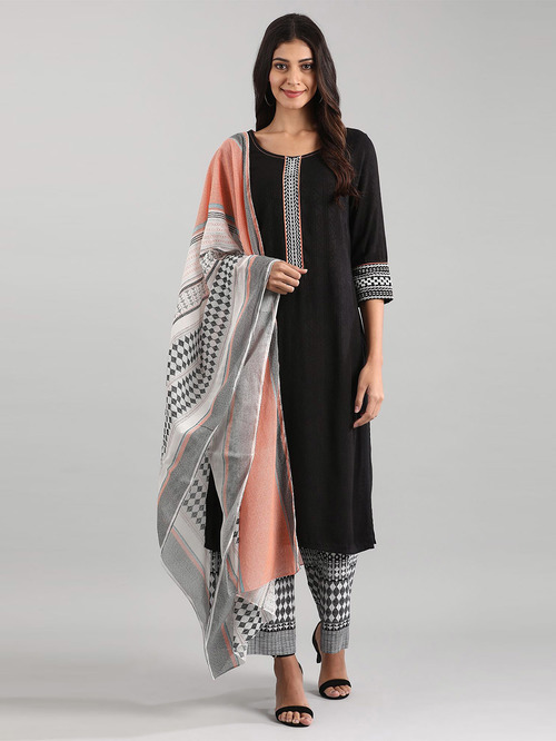 Aurelia Black Kurta Palazzo Set With Dupatta Price in India