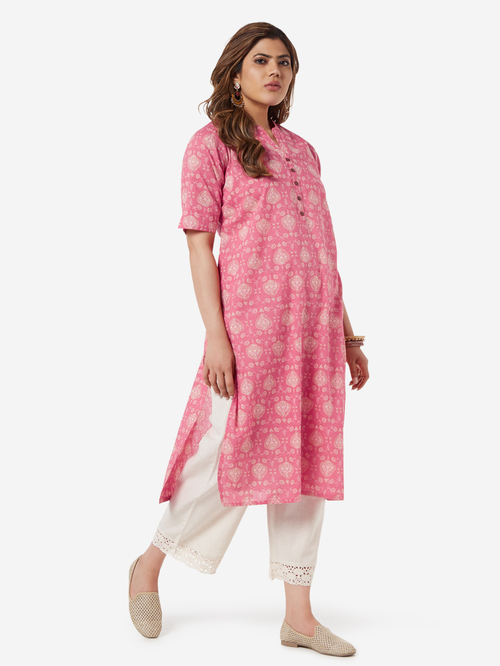 Diza Curve by Westside Pink Ethnic Print Straight Kurta Price in India