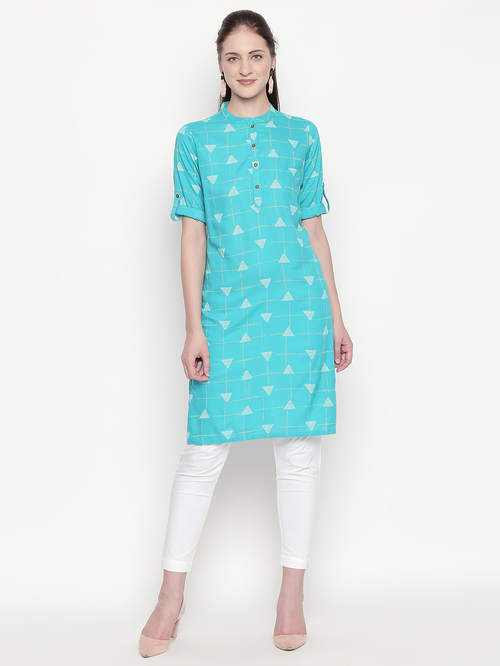 Rangmanch by Pantaloons Turquoise Printed Kurta Price in India