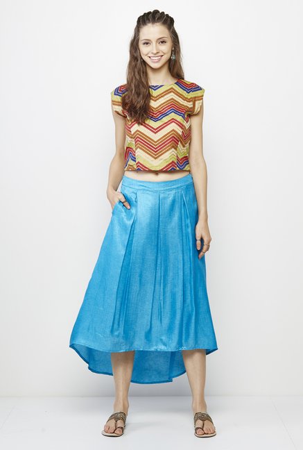 Global Desi Turquoise Solid Skirt Price in India