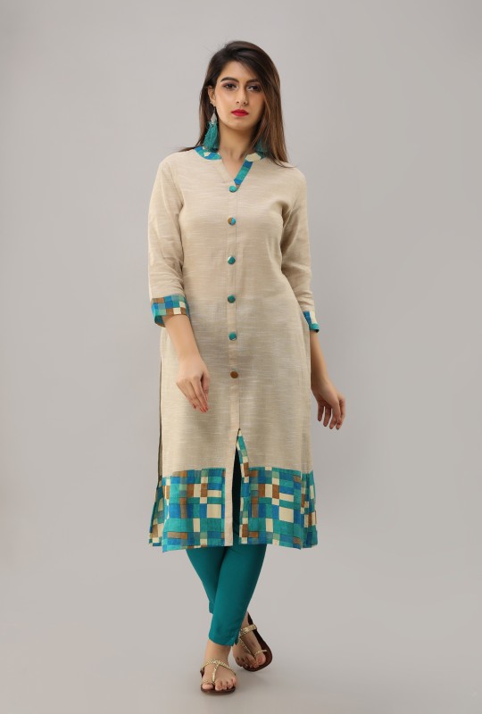 Women Self Design Cotton Blend Straight Kurta Price in India