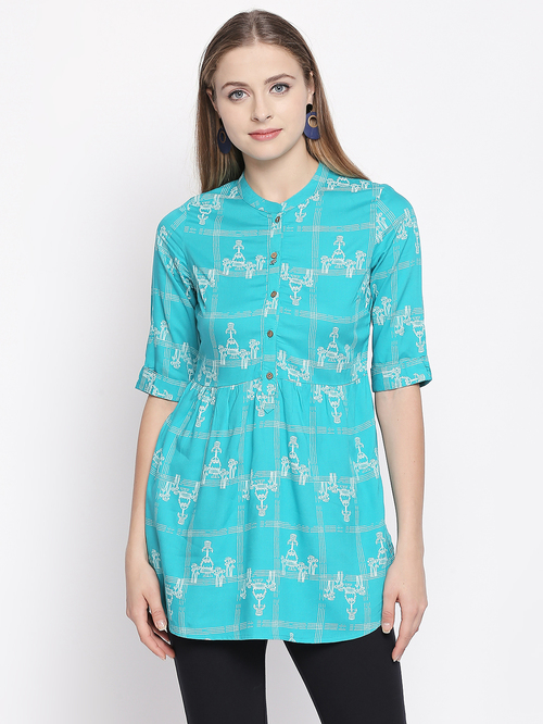 Akkriti by Pantaloons Turquoise Printed Tunic Price in India