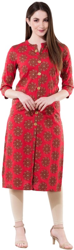 Women Printed Cotton Rayon Blend Frontslit Kurta Price in India