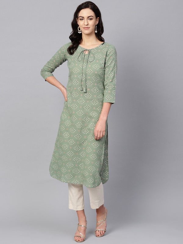 Women Printed Cotton Blend Straight Kurta Price in India