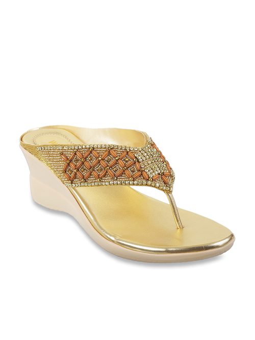 Walkway Golden Thong Wedges Price in India