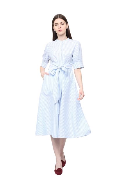 Van Heusen Blue Cotton Striped A-Line Dress Price in India