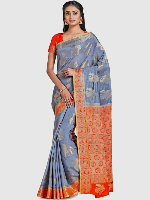 Mimosa Powder Blue Woven Sarees With Blouse Price in India