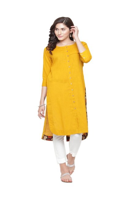 Varanga Mustard & White Textured Kurta With Pants Price in India