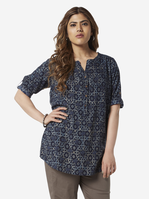 Diza Curve by Westside Indigo Floral Printed Ethnic Top Price in India