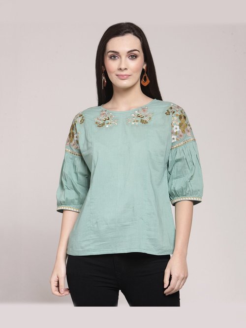 PlusS Green Embroidered Top Price in India