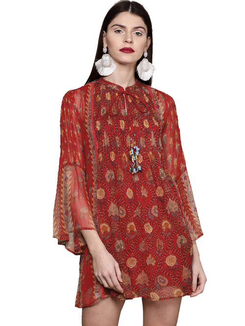 Label Ritu Kumar Red Printed Tunic With Inner Price in India