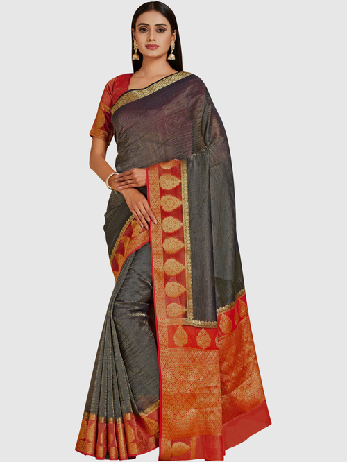 Mimosa Black Woven Sarees With Blouse Price in India