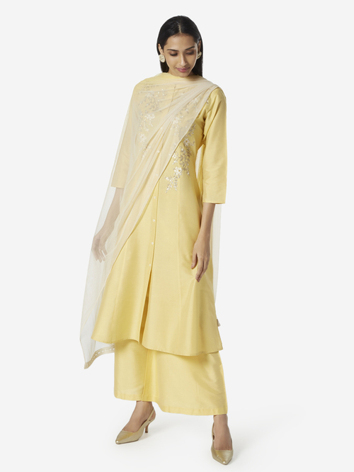 Vark by Westside Yellow Kurta, Dupatta And Palazzo Set Price in India