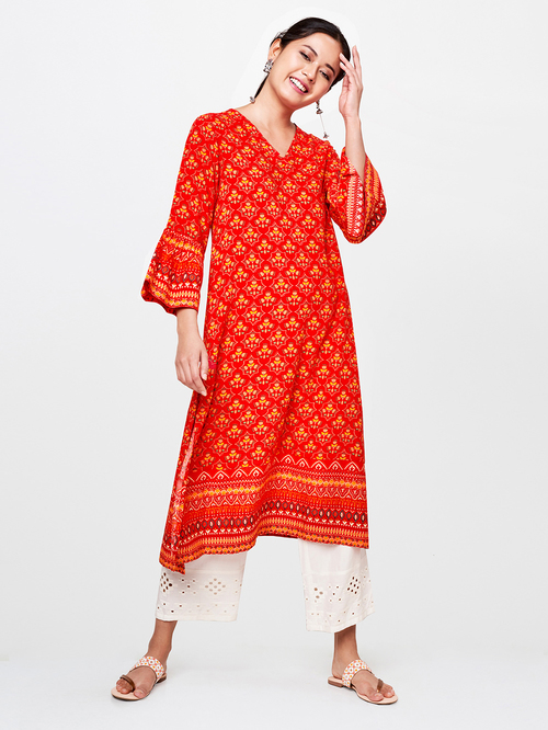 Global Desi Red Printed Kurta Price in India