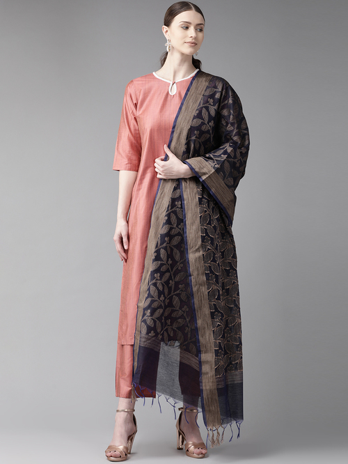 Bhama Couture Peach Cotton Kurta Palazzo Set With Dupatta Price in India