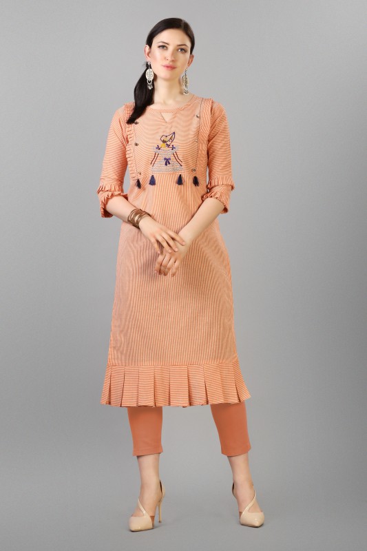 Women Embroidered Cotton Blend Straight Kurta Price in India