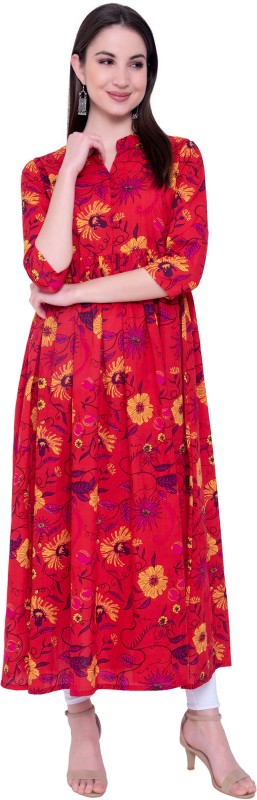 Women Floral Print Cambric A-line Kurta Price in India