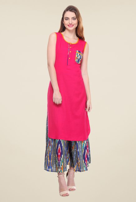 Varanga Pink & Blue Solid Kurta With Palazzo Price in India