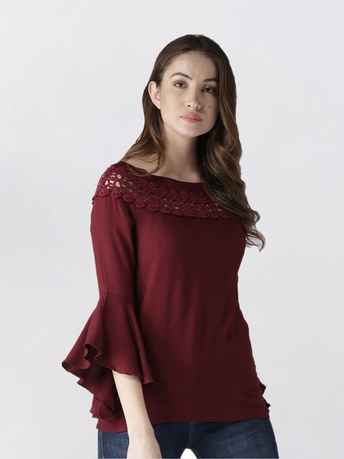 Style Quotient Maroon Crochet Pattern Top Price in India