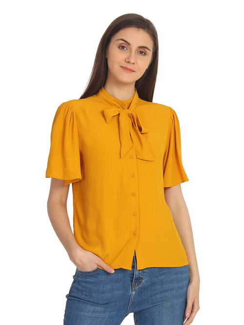 Cover Story Mustard Regular Fit Top Price in India