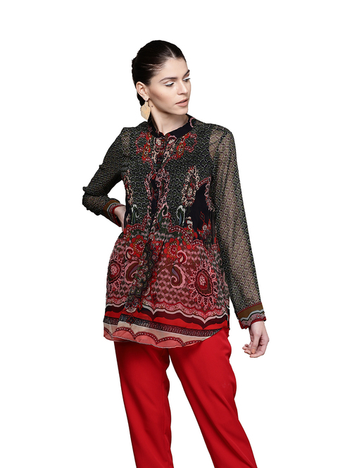 Label Ritu Kumar Green Printed Shirt Price in India