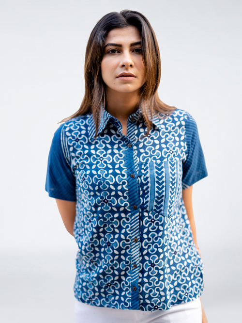 Okhai Roam Royal Blue Pure Cotton Printed Shirt Price in India