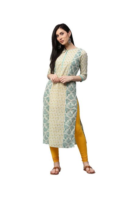 Jaipur Kurti Off White Printed Cotton Kurta Price in India