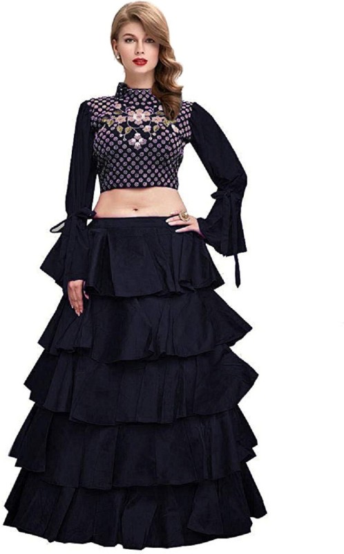 Embroidered Semi Stitched Lehenga & Crop Top Price in India