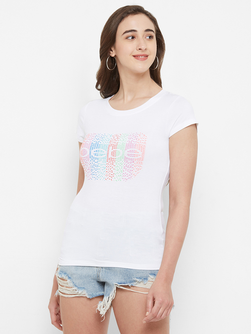 Bebe Snow White Embellished Tee Price in India