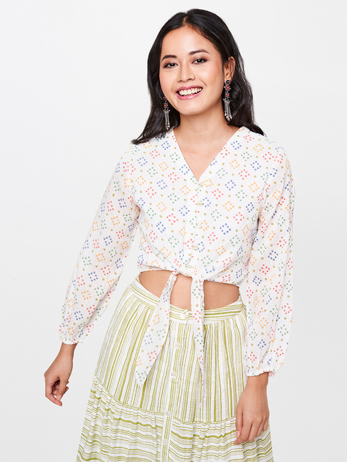 Global Desi White Printed Crop Top Price in India