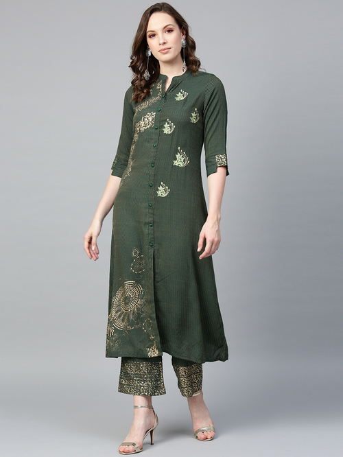 Jaipur Kurti Green Printed Kurta Palazzo Set Price in India