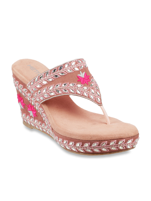 Metro Blush Pink Thong Wedges Price in India