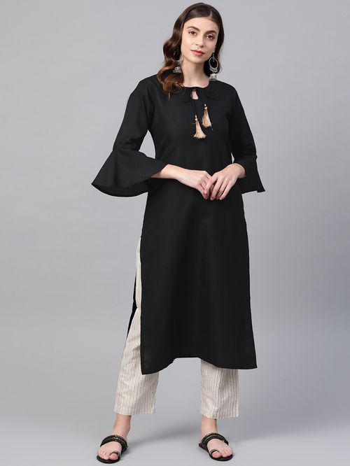 KSUT Black & Beige Kurta Pant Set Price in India